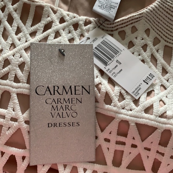 Carmen Marc Valvo Knit Lattice Overlay Dress - Picture 7 of 7